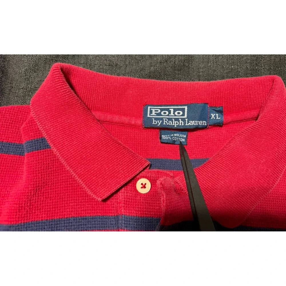 Vintage Polo Ralph Lauren Mens XL Waffle Knit Thermal Striped Polo Shirt